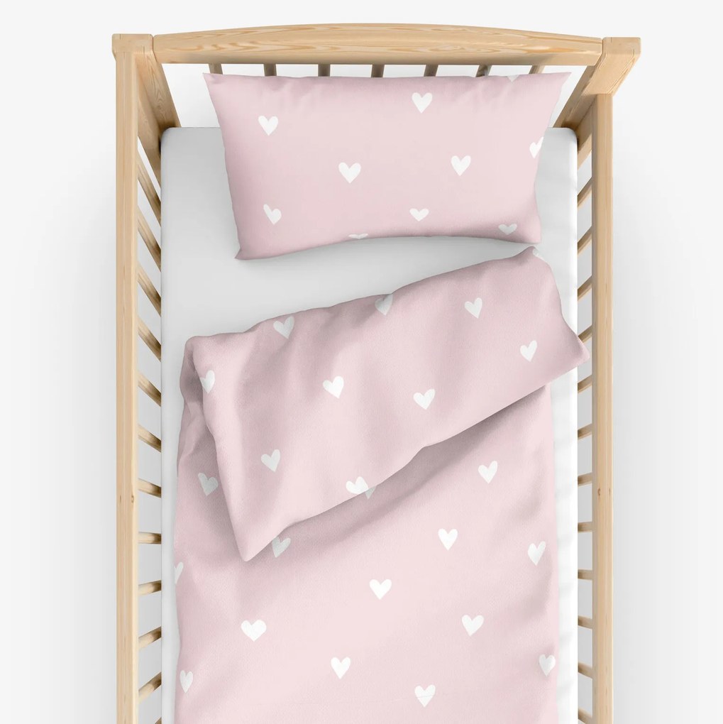 Goldea detské bavlnené obliečky do postieľky - srdiečka na púdrovo ružovom 90 x 130 a 40 x 60 cm