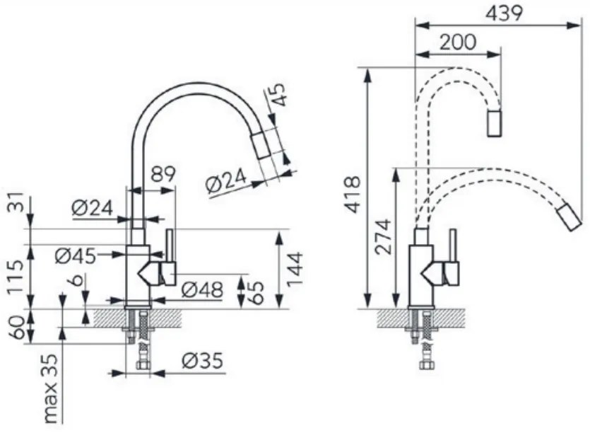 Ferro Zumba, drezová stojánková batéria s elastickým ramenom, čierna-grafitová, BZA4BSSGM