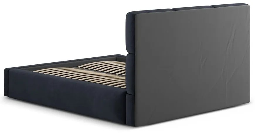 Tmavomodrá čalúnená dvojlôžková posteľ s úložným priestorom s roštom 160x200 cm Libera – Windsor &amp; Co Sofas