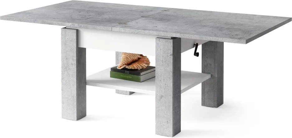 CLEO betón / biely, rozkladací, zdvíhací konferenčný stôl, stolík