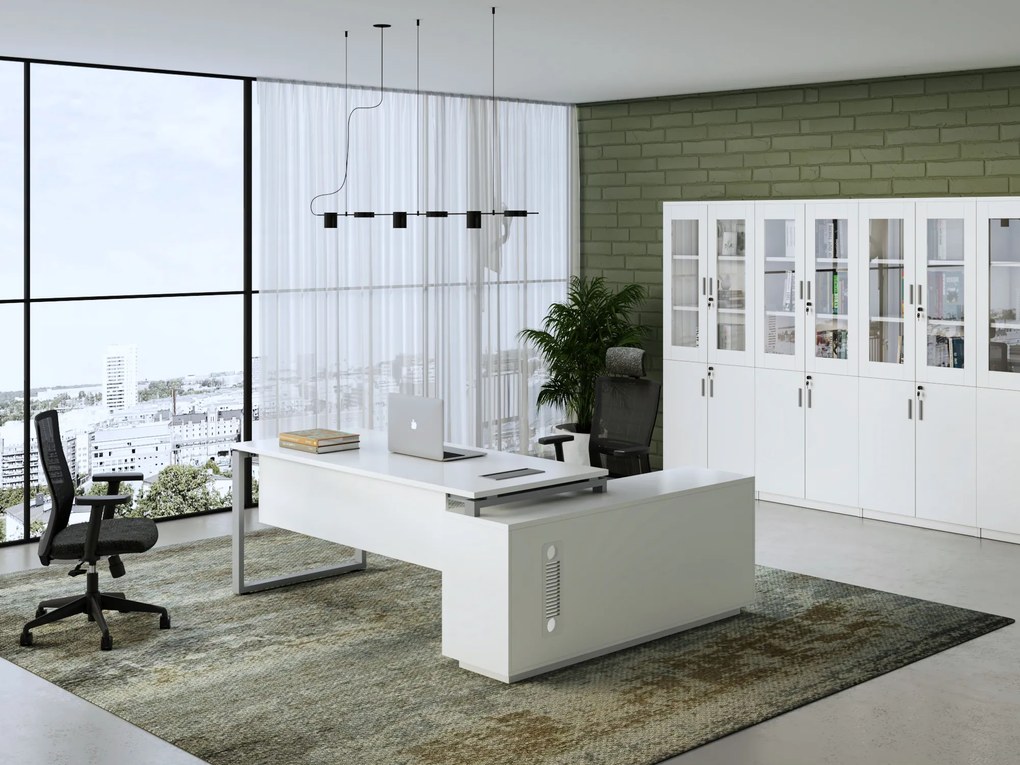 Kancelársky stôl s kontajnerom a komodou Houseland Prime Home 03 180 cm biely