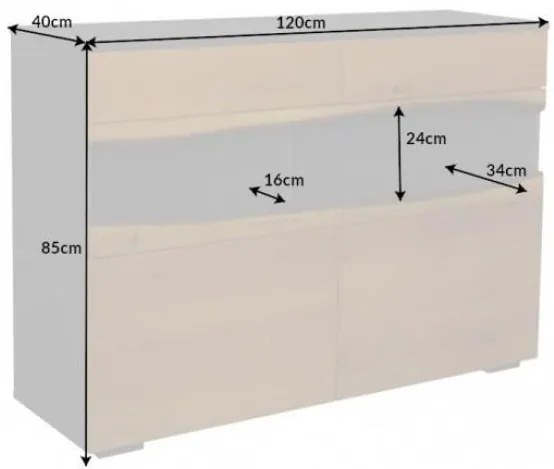 Nemecko - Moderný príborník DIVOKÝ DUB 120 cm matná šedá s prednou časťou z dubu