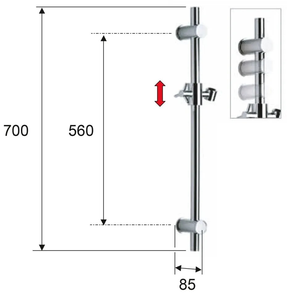 Matne čierna nástenná mosadzná sprchová tyč s posuvným držiakom 70 cm – Sapho