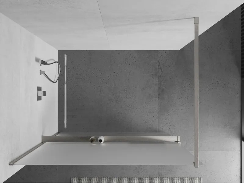 Mexen Kioto+, sprchová zástena Walk-In s poličkou a vešiakom 100 x 200 cm, 8mm sklo námraza, brúsená oceľ profil, 800-100-121-97-30