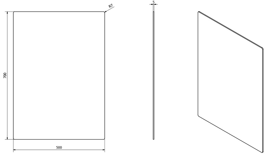 Sapho Sapho, PLAIN zrkadlo 50x70cm, zaoblené rohy, bez uchytenia, 1501-25
