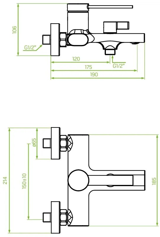 Laveo Pinar, nástenná vaňová batéria bez sprchovej súpravy 150mm, čierna matná, LAV-BAW_710D