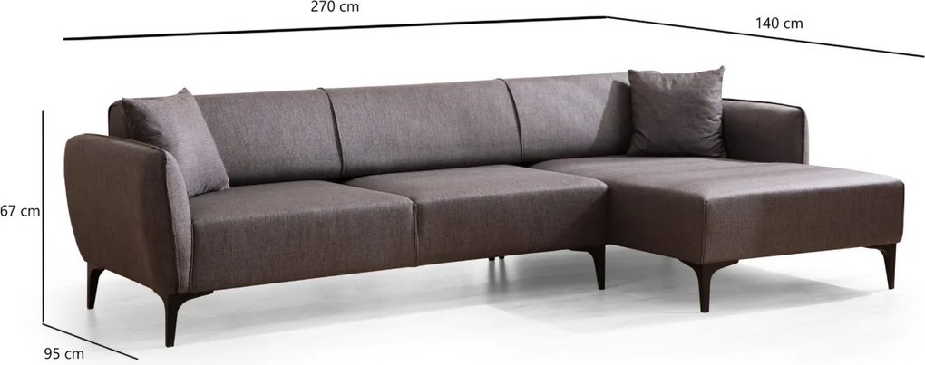 Rohová sedacia súprava Belissimo 270 cm tmavosivá pravá