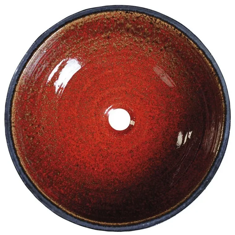 Sapho Sapho, ATTILA keramické umývadlo, priemer 42,5cm, farba paradajková /petrol, DK007