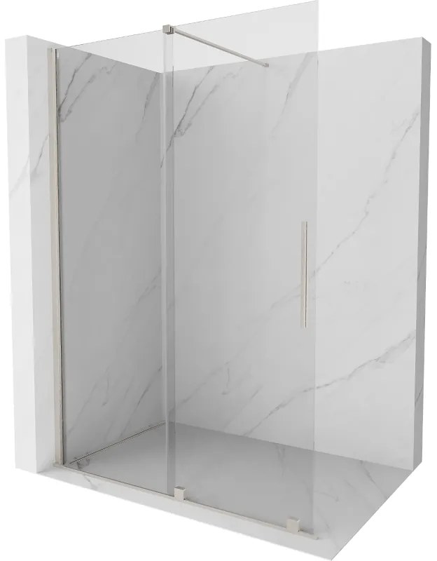 Mexen Velar, sprchová zástena s posuvnými dverami Walk-in 130 x 200 cm, 8mm číre sklo, brúsená oceľ, 871-130-000-03-97