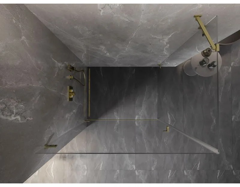 Mexen Lunar-B, výklopný sprchový kút ľavý 100 x 70 cm, 8mm číre sklo, zlatý kartáčovaný - 832-100-070-55-00-L