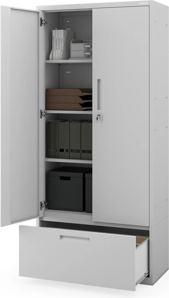 Modulárna kovová multifunkčná skriňa s vysokou zásuvkou sivá MEGAN 1950 x 900 x 400 mm