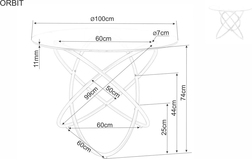 Jedálenský stôl Orbit 100 cm čierny/číry