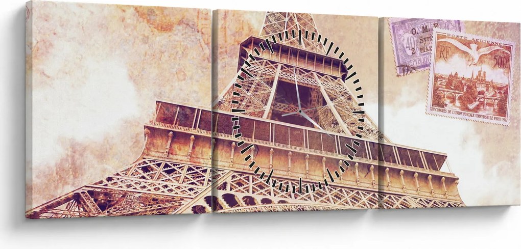 Obraz - Pohľad z Paríža (s hodinami) (90x30 cm)