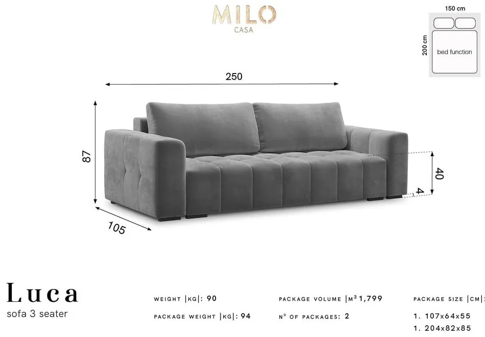 Modrá zamatová rozkladacia pohovka Milo Casa Luca