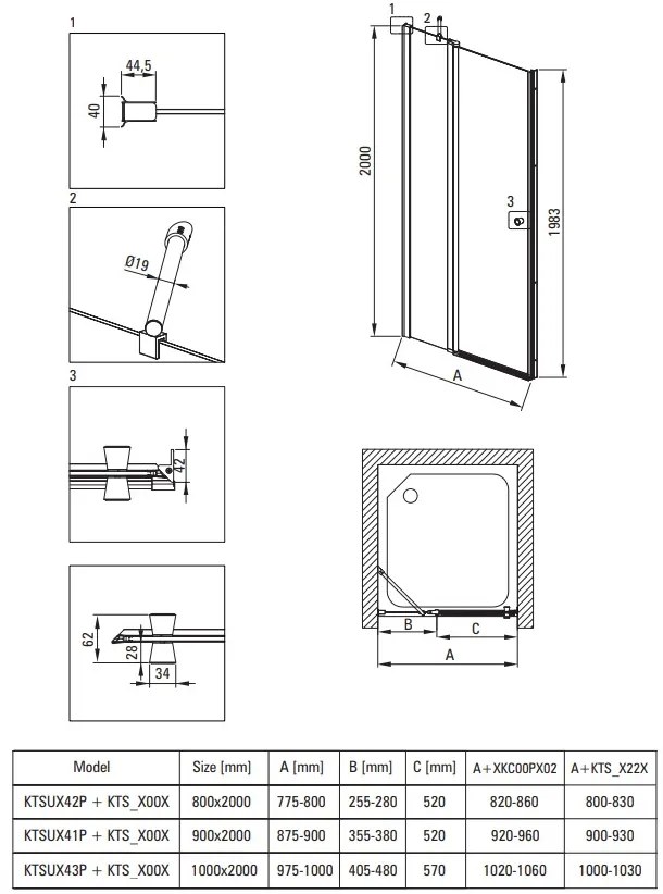 Deante Kerria Plus, 1-krídlové sprchové dvere 100x200 cm, 6mm číre sklo, čierny profil, DEA-KTSUN43P