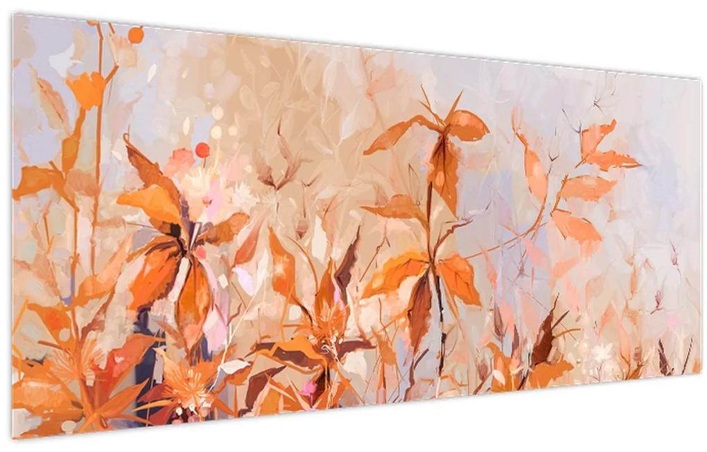 Obraz - Maľované kvety (120x50 cm)