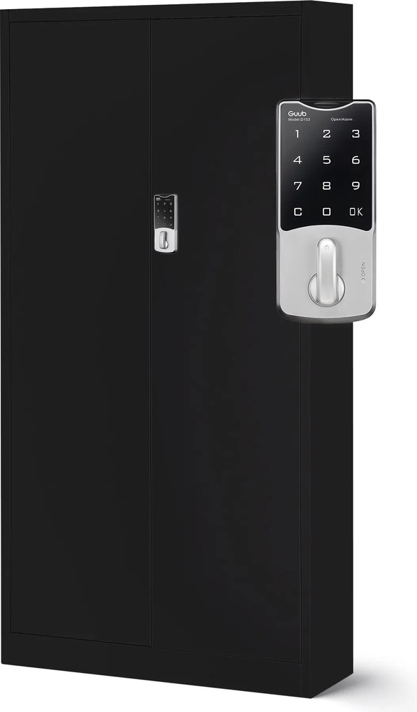 Kovová kancelárska skriňa na spisy DANIEL, 900 × 1850 × 400 mm, čierna