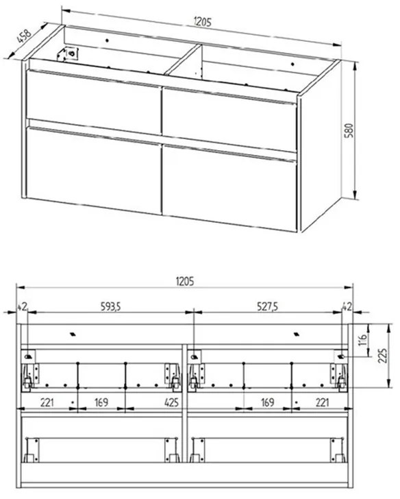 Mereo Mereo, Opto, kúpeľňová skrinka s umývadlom z liatého mramoru, 121 cm, biela, dub, biela/dub, čierna, MER-CN933M