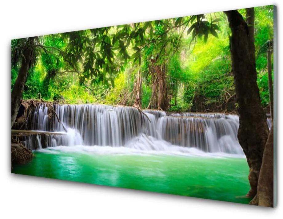 Skleneny obraz Vodopád jazero les príroda 100x50cm