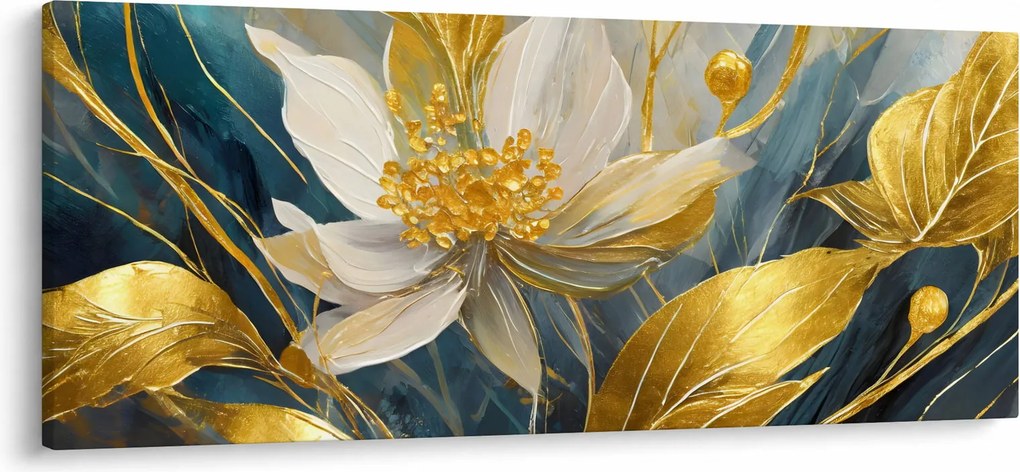 Obraz - Maľba zlatých kvetov (120x50 cm)