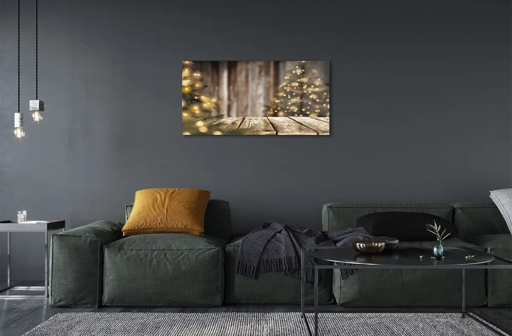 Sklenený obraz Dosky vianočné stromčeky 120x60 cm