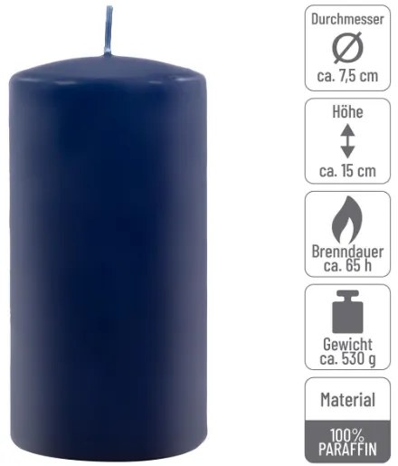 Sada stĺpových sviečok, 15 cm, Ø 7,5 cm, modrá, 4 ks