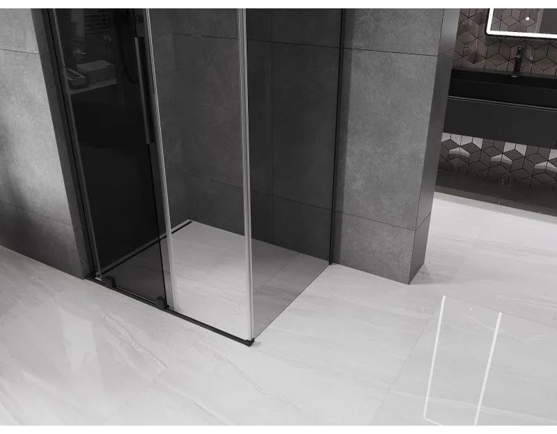 Mexen Velar L, sprchový kút s posuvnými dverami 100 x 90 cm, 8mm šedé sklo, čierna matná, 871-100-090-43-70