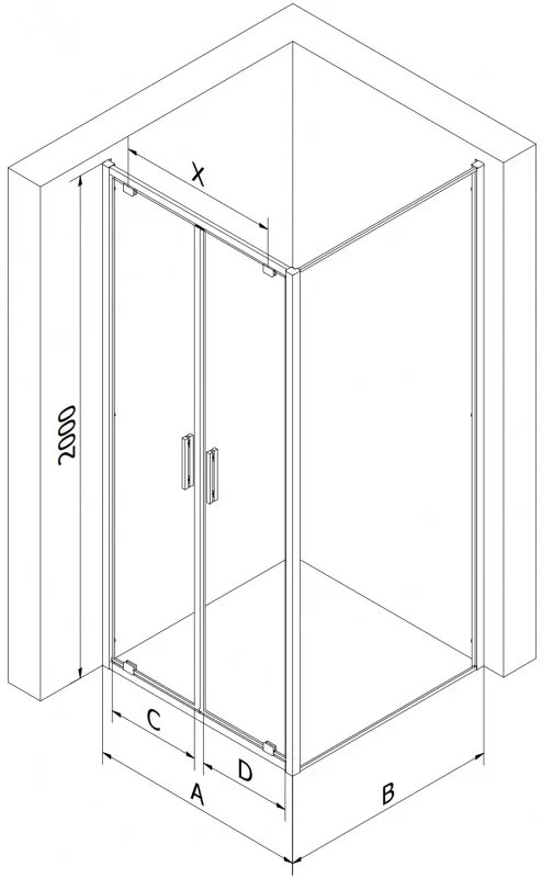 Mexen Exo, sprchovací kút s krídlovými dverami 70 x 75 cm, 6mm číre sklo, chrómový profil, 8182-070-075-01-00