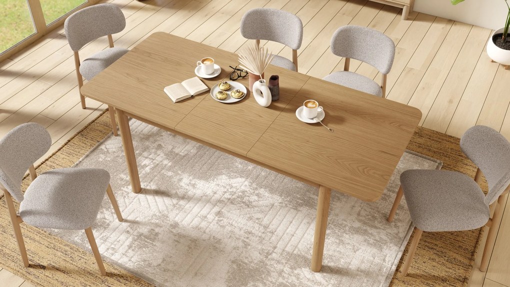 ALDO Béžová Latte (látka Monza 60) / lakovaný dubový rám – DREVENÁ BOUCLÉ STOLIČKA DO OBÝVAČKY, JEDÁLNE A KUCHYNE V RETRO ŠTÝLE