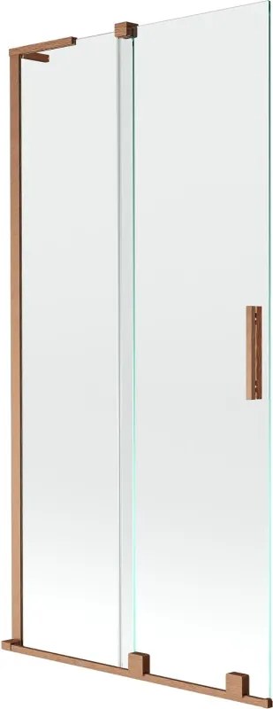 Mexen Velar L, 2-krídlová posuvná vaňová zástena 90 x 150 cm, 8mm číre sklo, medená matná, 896-090-003-01-65