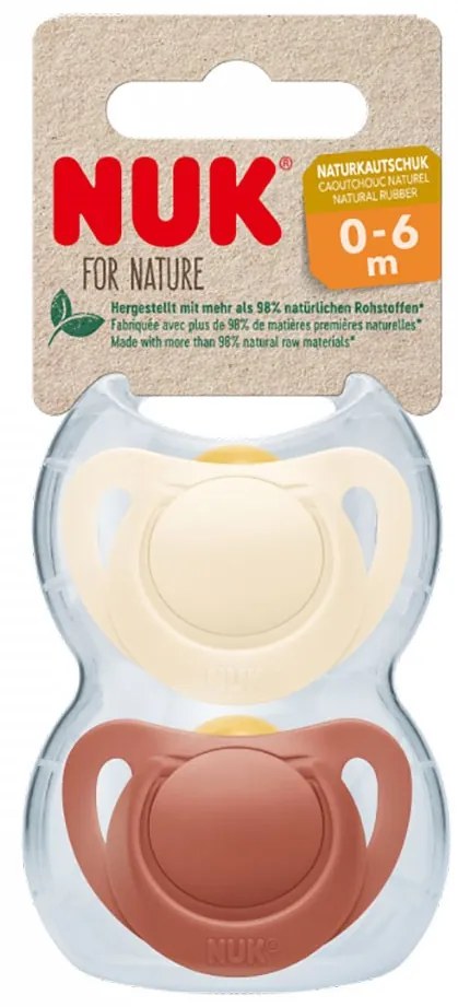 Latexový cumlík NUK For Nature 0-6m 2 ks box červená, vel. 0-6 m