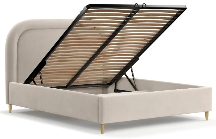 Béžová čalúnená dvojlôžková posteľ s úložným priestorom s roštom 160x200 cm Mija – Maison de Rêve