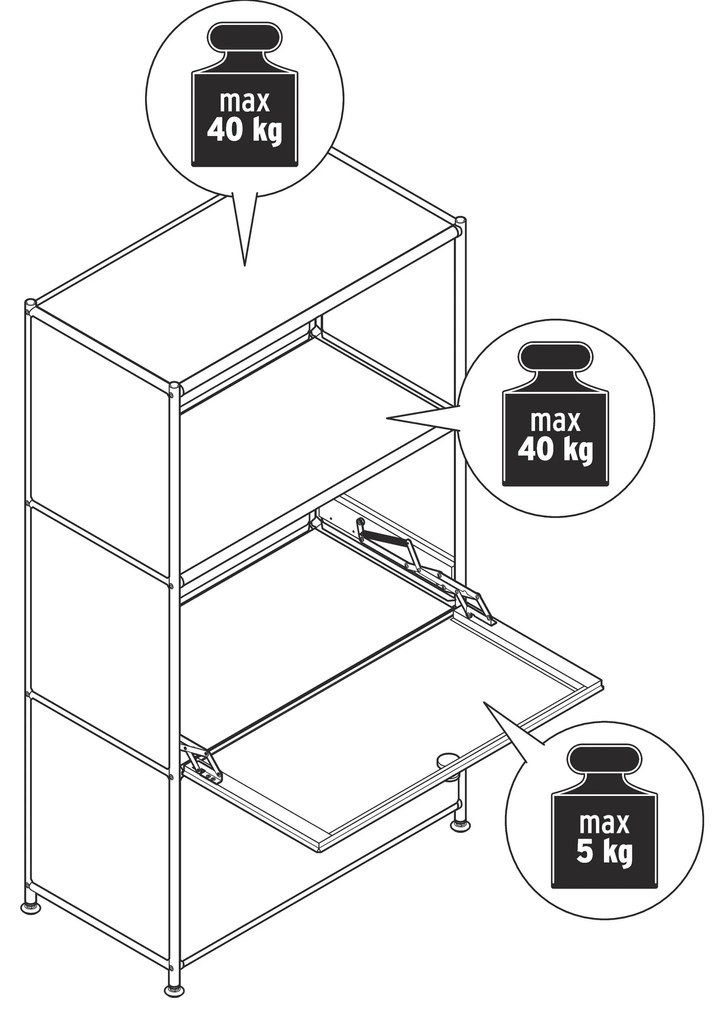 Kovový regál »CN3« s 2 výklopnými priehradkami, čierny