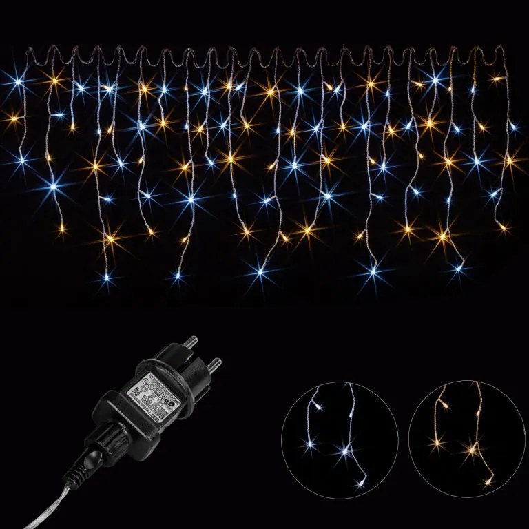 Vianočný svetelný dážď - 15m, 600 LED, teple a studeno biely