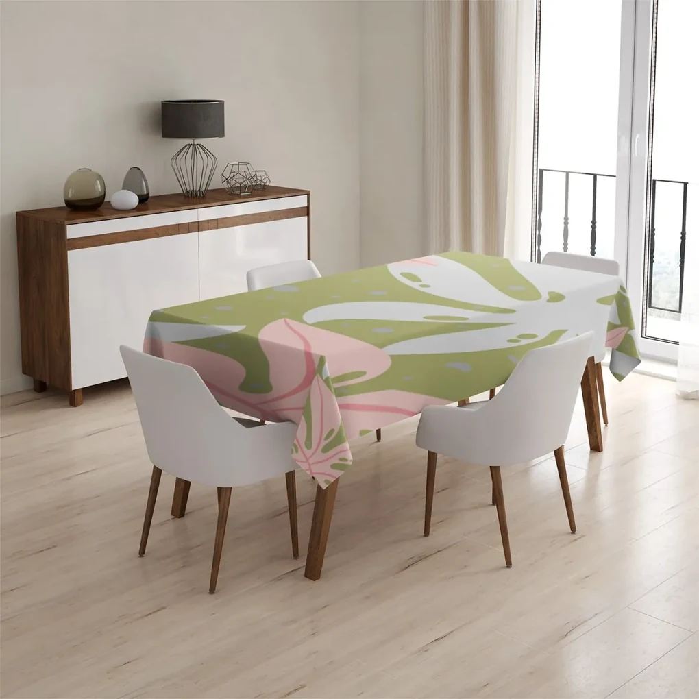 Sablio Obrus Biele a ružové listy - 130x170 cm