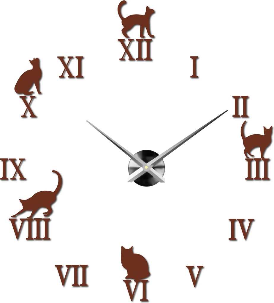 Nalepovacie hodiny na stenu mačky - DIY CAFORD: Čierna Ral 9005 Čierne ručičky 80 cm 3707-33361 12P020 2D CLOCK HEU-