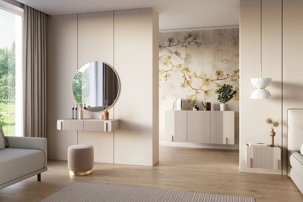 Závesný nočný stolík Malmi 45 cm so zásuvkou - kašmír / zlatá