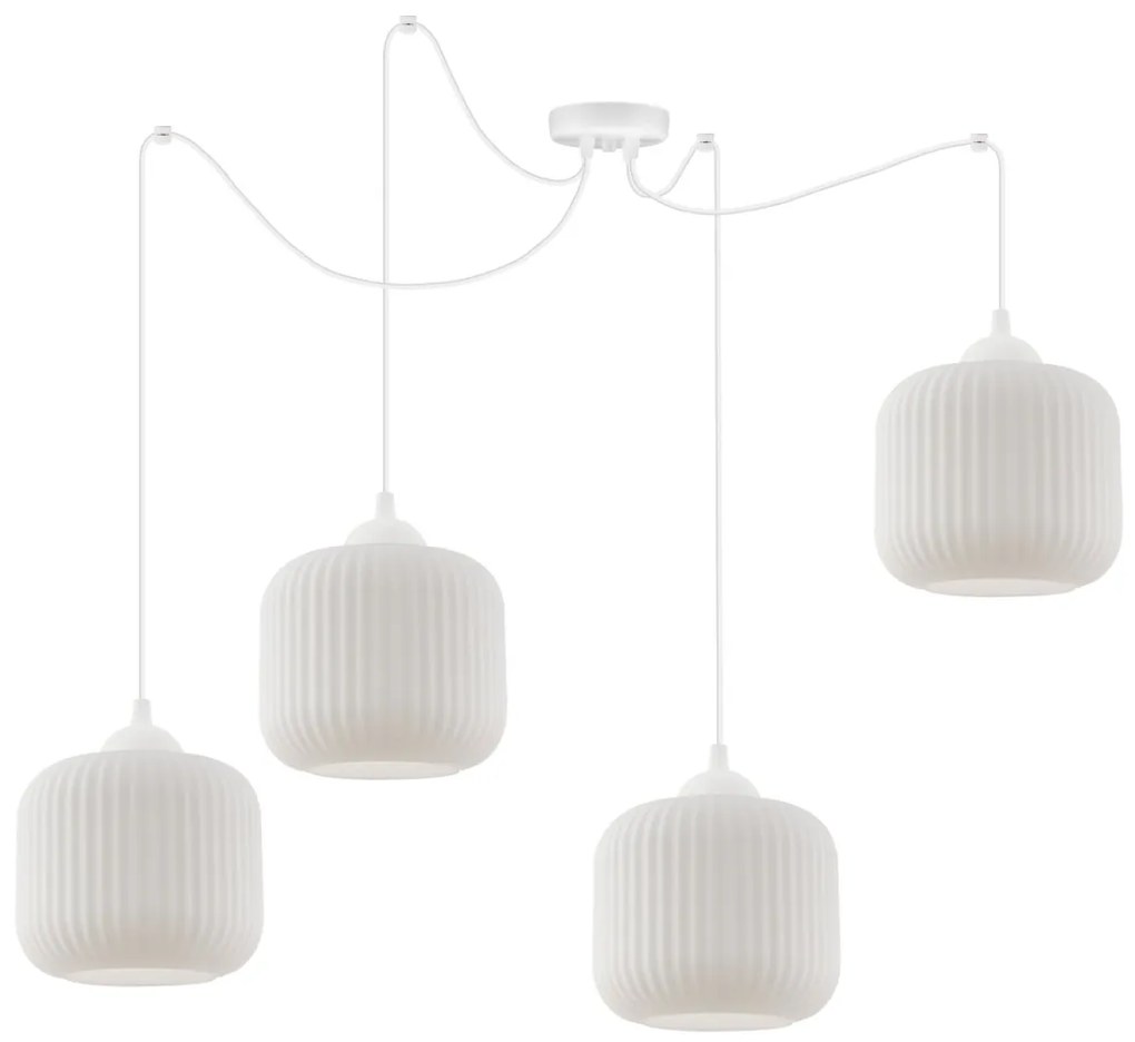 Závesné svietidlo Riffle Spider, 4x biele sklenené tienidlo, w