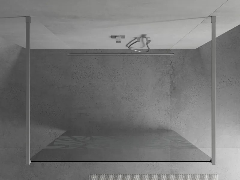 Mexen Kioto, priechodná sprchová zástena 130 x 200 cm, 8mm sklo číre/biely vzor, 2x chrómová stabilizačná rozpera, 800-130-002-01-85