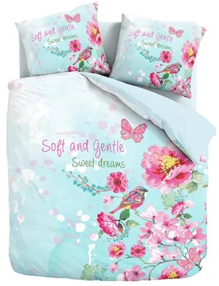 Modré bavlnené návliečky na posteľ s motívom kvetov