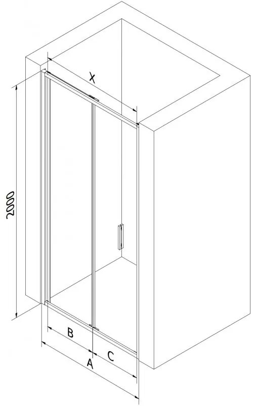 Mexen Exo, skladacie dvere do otvoru 75x200 cm, 6mm číre sklo, čierny profil, 816-075-000-70-00