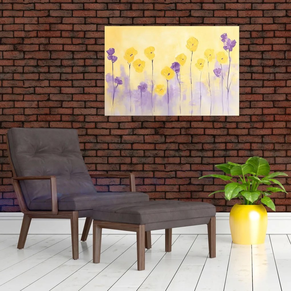 Obraz - Fialové a žlté kvietky (90x60 cm)