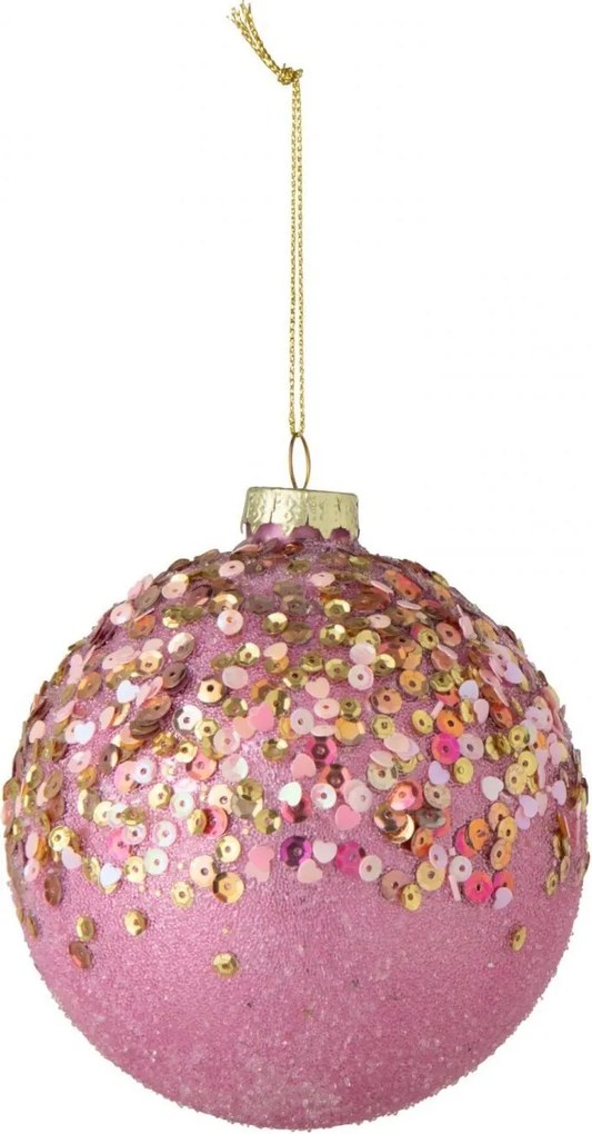 Vánoční koule skleněná Glitter, růžovo-zlatá – 10*10*10 cm