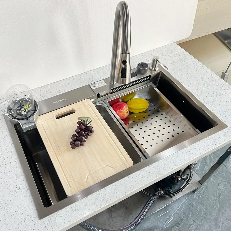Multifunkčný inteligentný drez BestBerg BBSS-10S / 75 x 45 x 22 cm / nerezová oceľ / strieborná