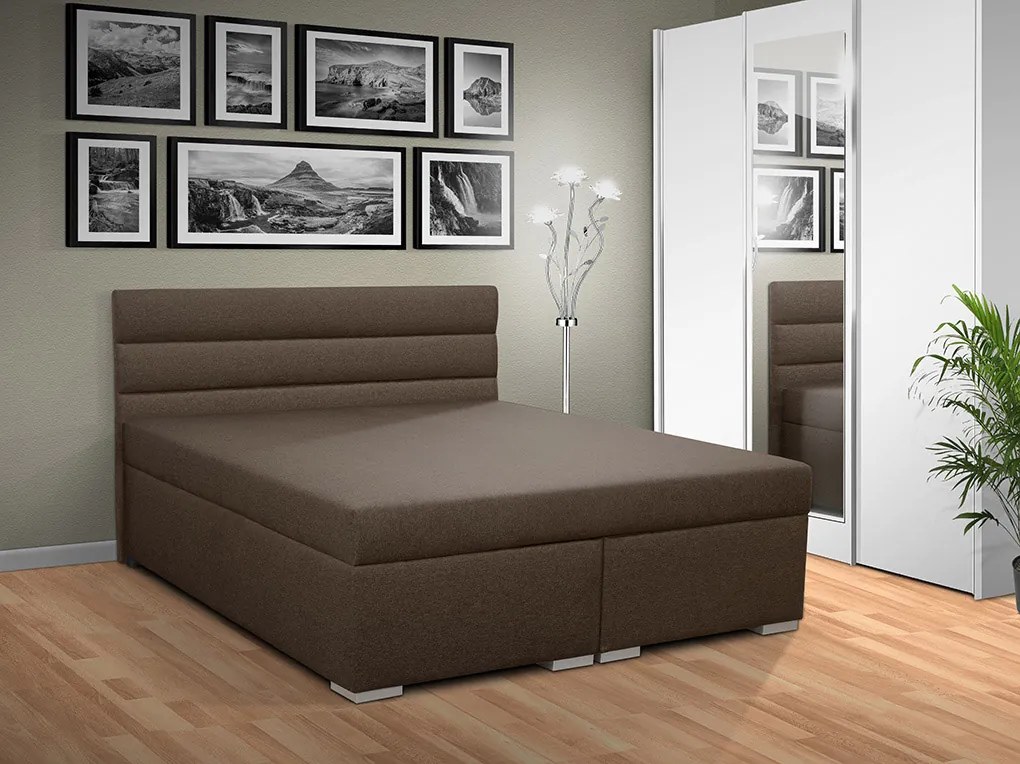 Čalúnená posteľ s úložným priestorom Tango 160 Typ farebného prevedenia: Savana hnedá 25, Typ čela: C - LED osvětlení
