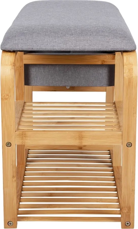 Bambusový polica na topánky so sivým polstrovaním Leitmotiv Bench, šírka 70 cm
