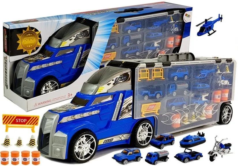LEAN TOYS Kamión s vozidlami 1:23 - policajný, modrý