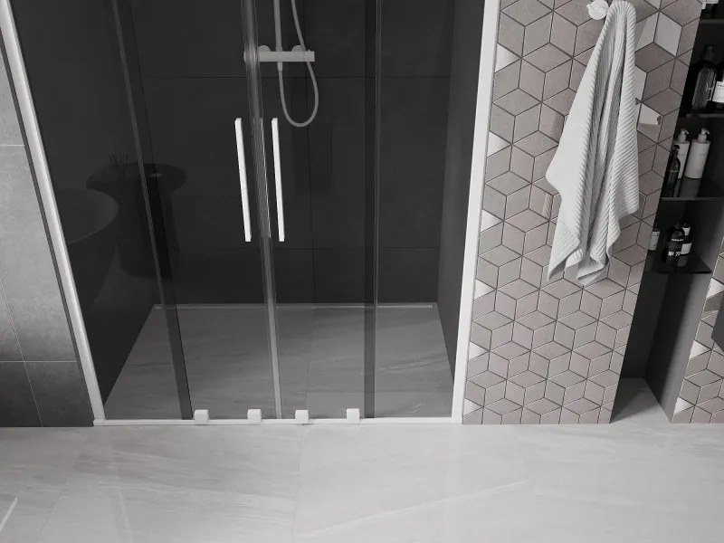 Mexen Velar Duo, posuvné sprchové dvere do otvoru 140 cm, 8mm šedé sklo, biela matná, 871-140-000-42-20