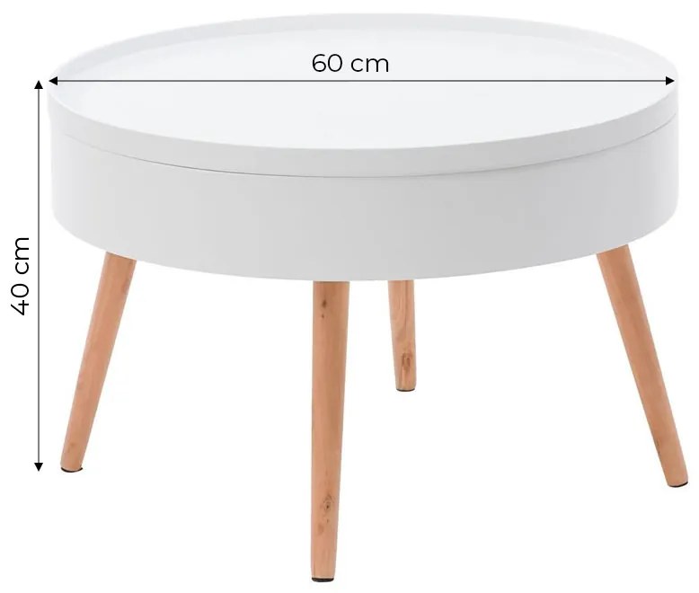 ModernHome Okrúhly konferenčný stolík s úložným priestorom, 60 cm