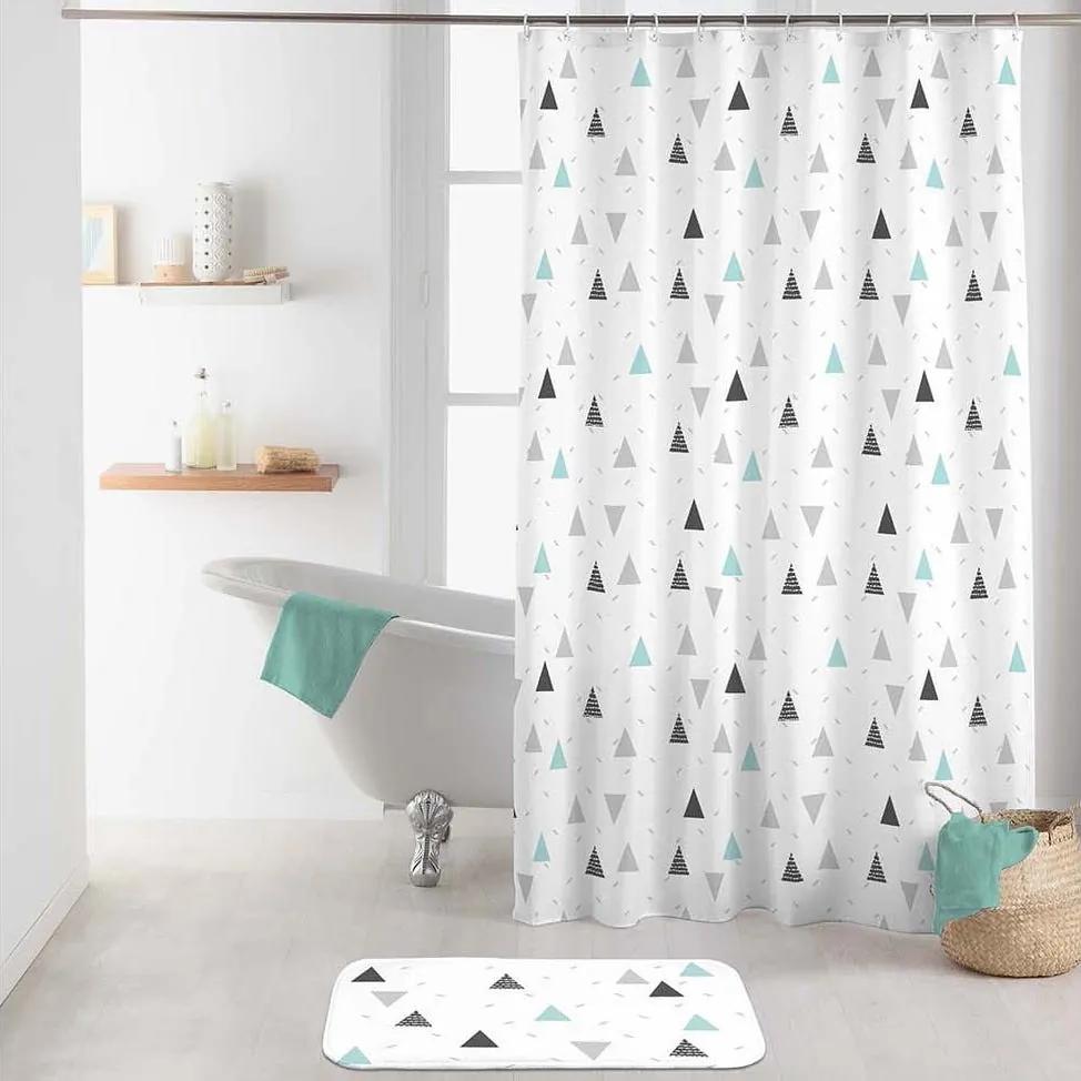 Biely nepremokavý záves do sprchy s farebným geometrickým vzorom 180 x 200 cm